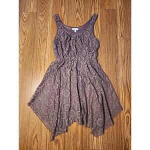 AUW Brown Lace Handkerchief Hem Dress Cottagecore